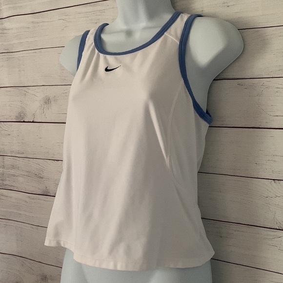 Nike Court Dri-Fit Racerback Tank Top - White with Blue trim, mesh inserts - Picture 2 of 11